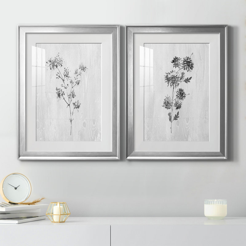 Neutral Meadow I - ensemble de 2 reproductions d'art, H 22,5 po x l 61 po x P 1,5 po, Papier avec cadre argenté, Blanc