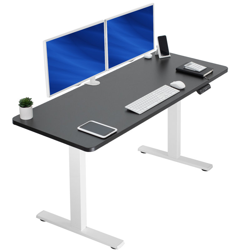 VIVO Single Motor Electric Desk with Push Button Memory Controller, Black/White, 48.5" H x 60" W x 24" D