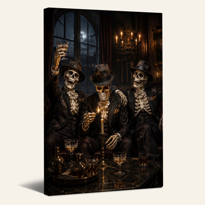 «Three Skeleton Gentlemen Lighting Candle» par Halloween, art mural sur toile