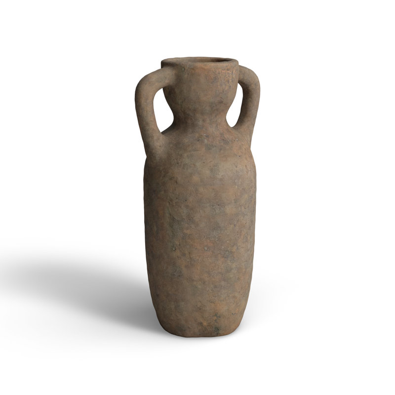 Ceramic Handmade Textured Decorative Vase with Two Wide Handles, 15.55" H x 8.3" W x 6.5" D
