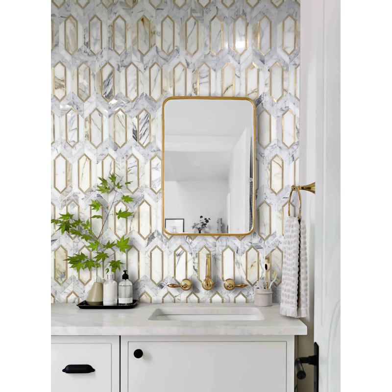 Cora 1.5" x 6" Honeycomb Mosaic Wall Tile, Eastern White/Silver 