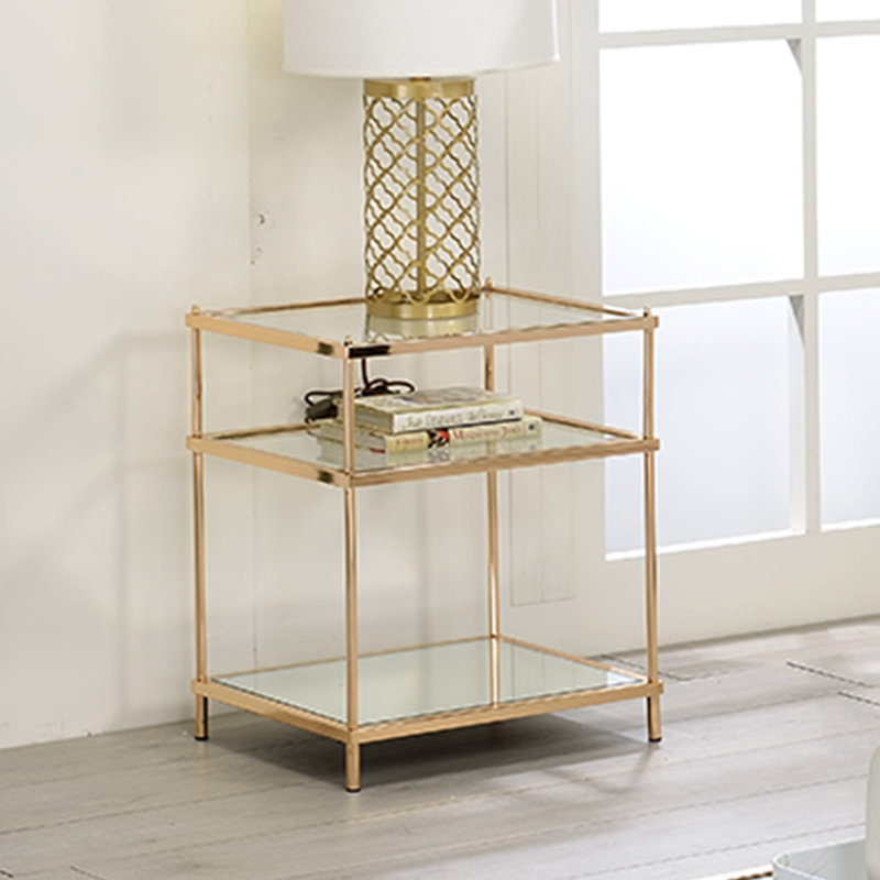 Florentine Glass Top End Table, Champagne