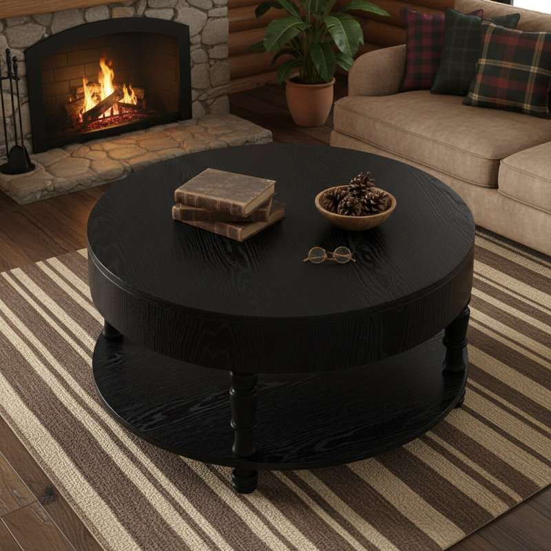 Table avec rangement double pour le salon, table basse ronde moderne de 31,5 po avec rangement et compartiment caché, pieds de nivellement réglables, assemblage facile