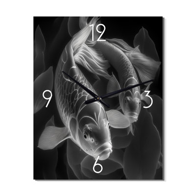 Horloge murale poisson koi monochrome