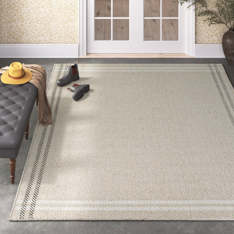 Lavande Wool Area Rug in Ivory/Black/Beige, Rectangle 8' x 10'