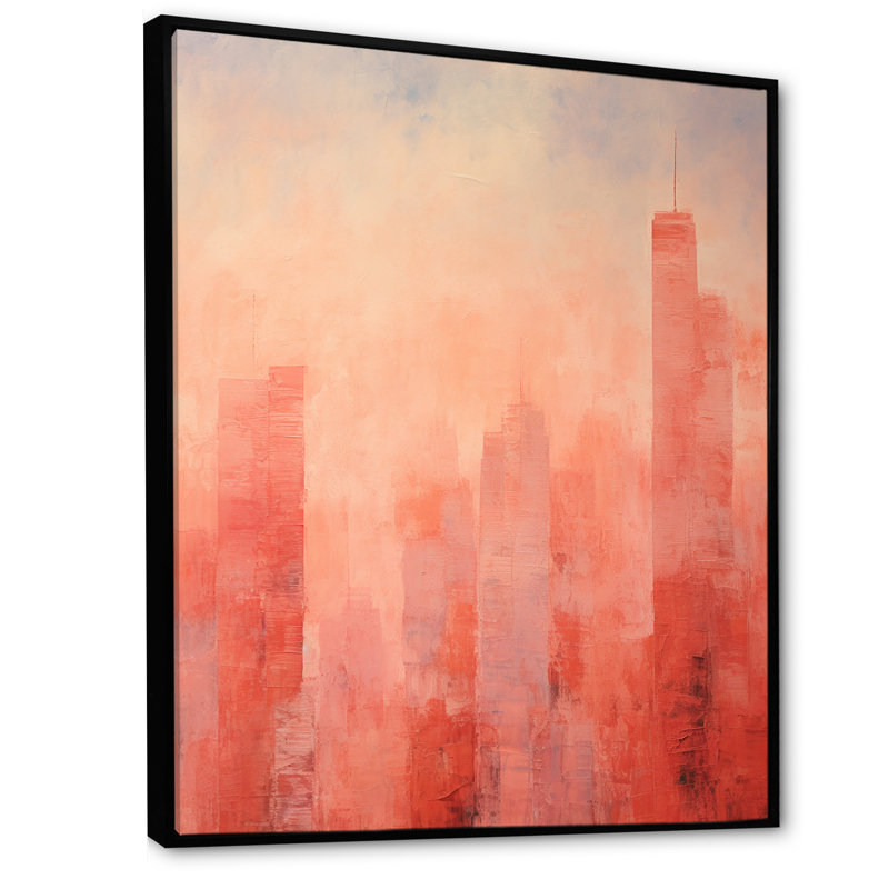 «Salmon Spires High Rise Cityscape», impression sur toile, Cadre flottant noir, H 40 po x l 30 po x P 1,5 po