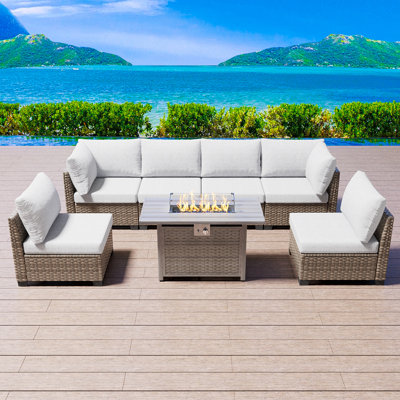 Ensemble de conversation modulaire en osier / rotin pour 6 personnes avec coussins