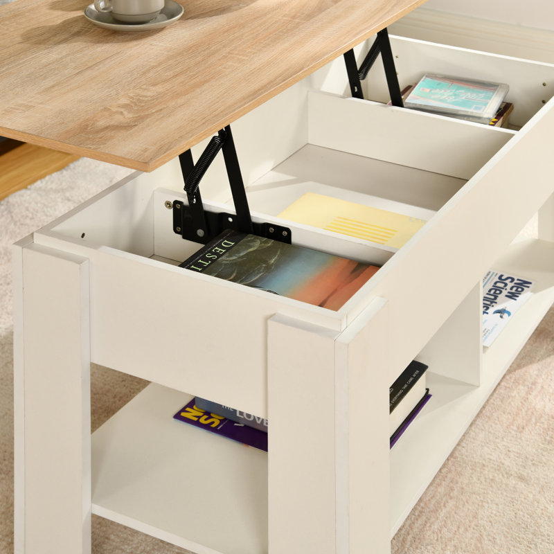 Elot Lift Top Coffee Table, Oak Wood/White
