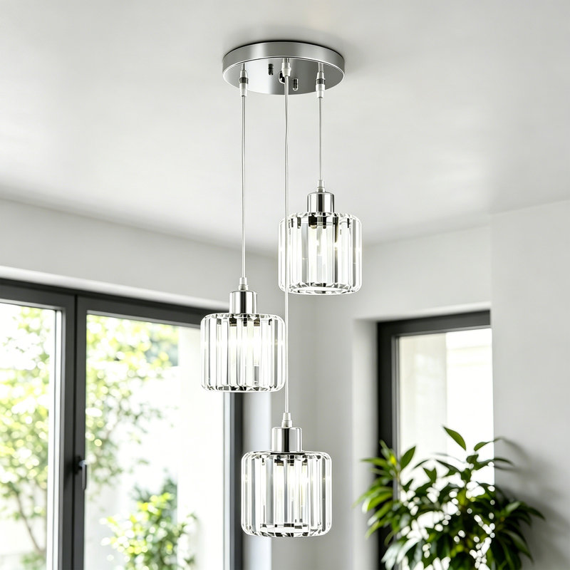  Stacyann 3 - Light Round Chrome Crystal Chandelier with Crystal Lampshade, Dining Room Light Fixture Over Table with Adjustable Height