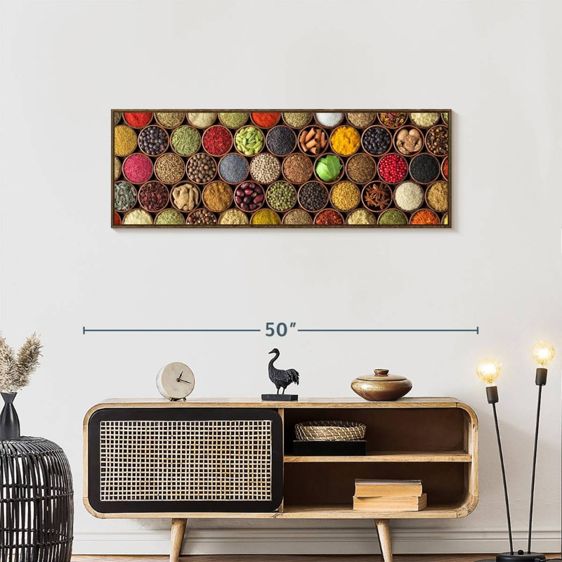 Exotic Spice Bowls, 43" X 15", Floating Frame Walnut