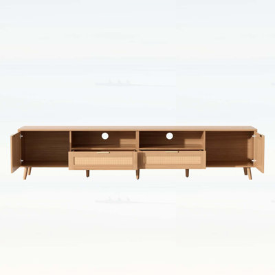 Modern Farmhouse Media Console Table with Ample Storage and Wood Legs