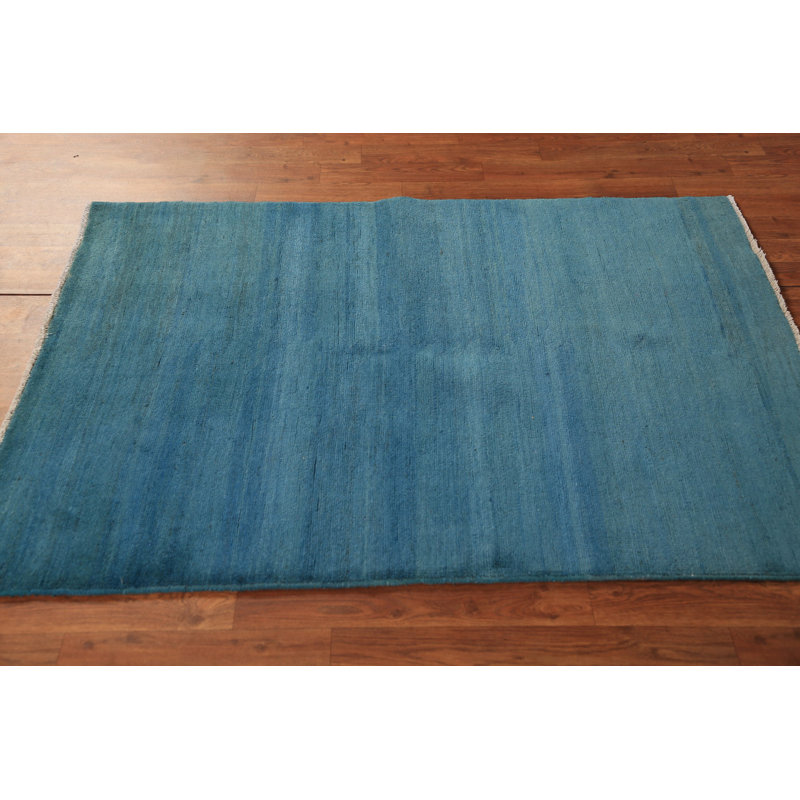 Tapis bleu Gabbeh moderne à rayures bleues 4 x 5