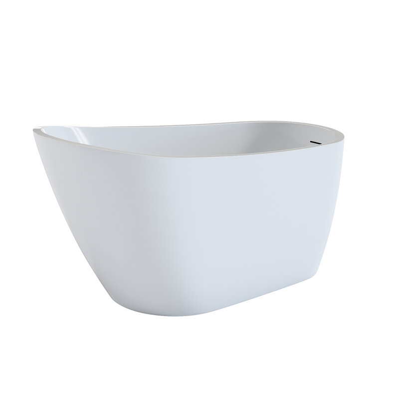 60" Freestanding Acrylic Bathtub With Non - Porous High Gloss Finish, Quick Installation, Double For Energy Efficient Soaking Stand Alone Composite Supports And Pop Up Drain, Glossy White, Sloped