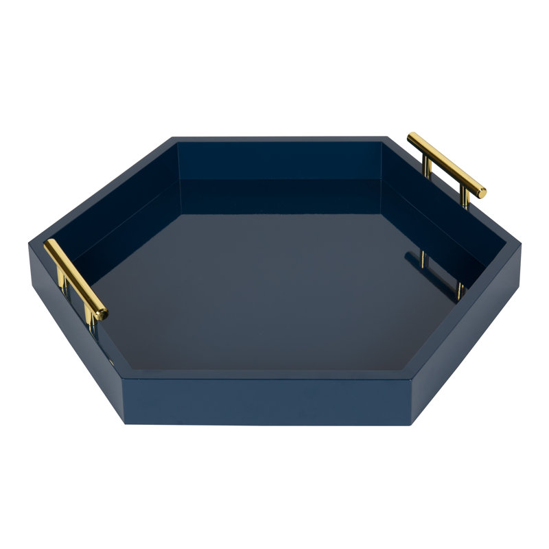 Norvan Hexagon Decorative Tray with Metal Handles, Navy Blue