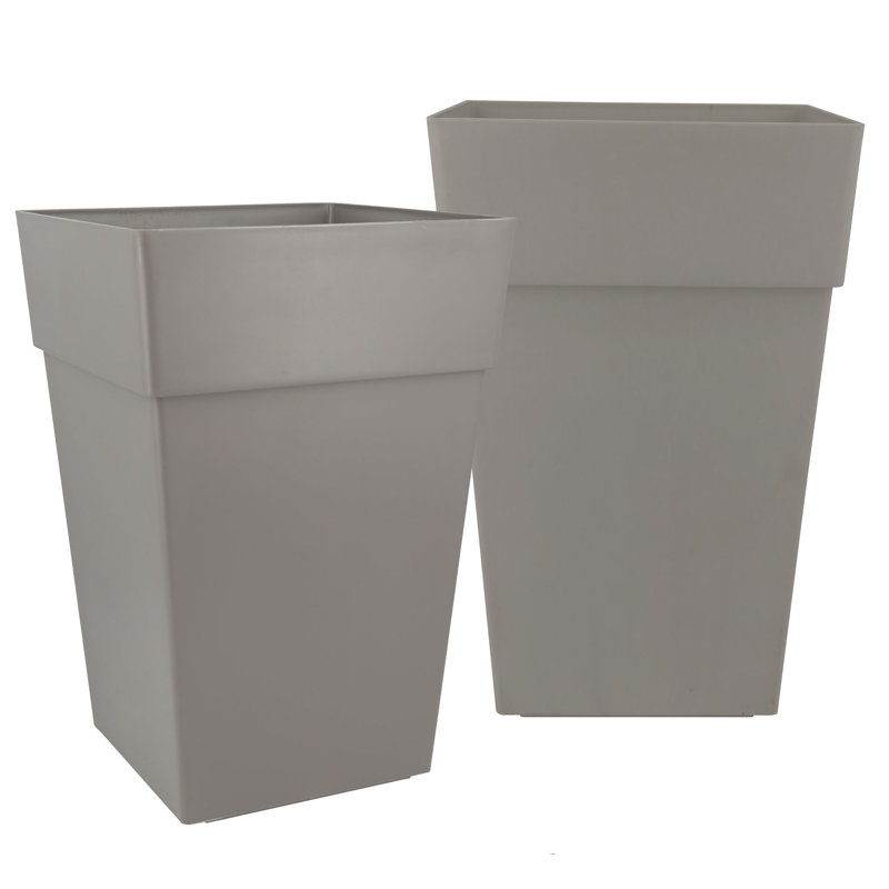 Ensemble de 2 pots à fleurs en plastique recyclé Plus Collection, Gris foncé