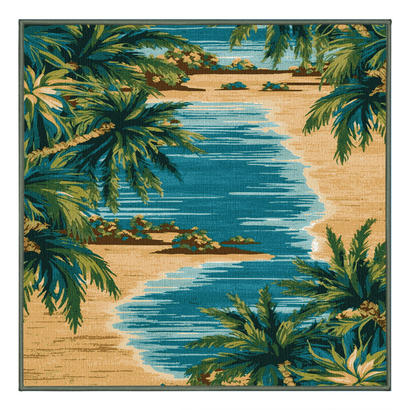 Washable Island Pattern Coastal Area Rug, Rectangle 8' x 10'