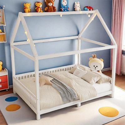 Lit de maison Akayla avec barrière de sécurité et conception à DEL