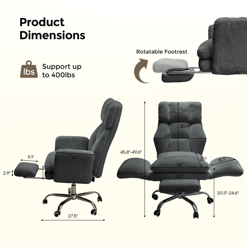 Big and Tall Office Chair, Flip Armrests for Pets & Cross Legged Sitting, Executive Ergonomic Computer Gaming Chair with Foot Rest