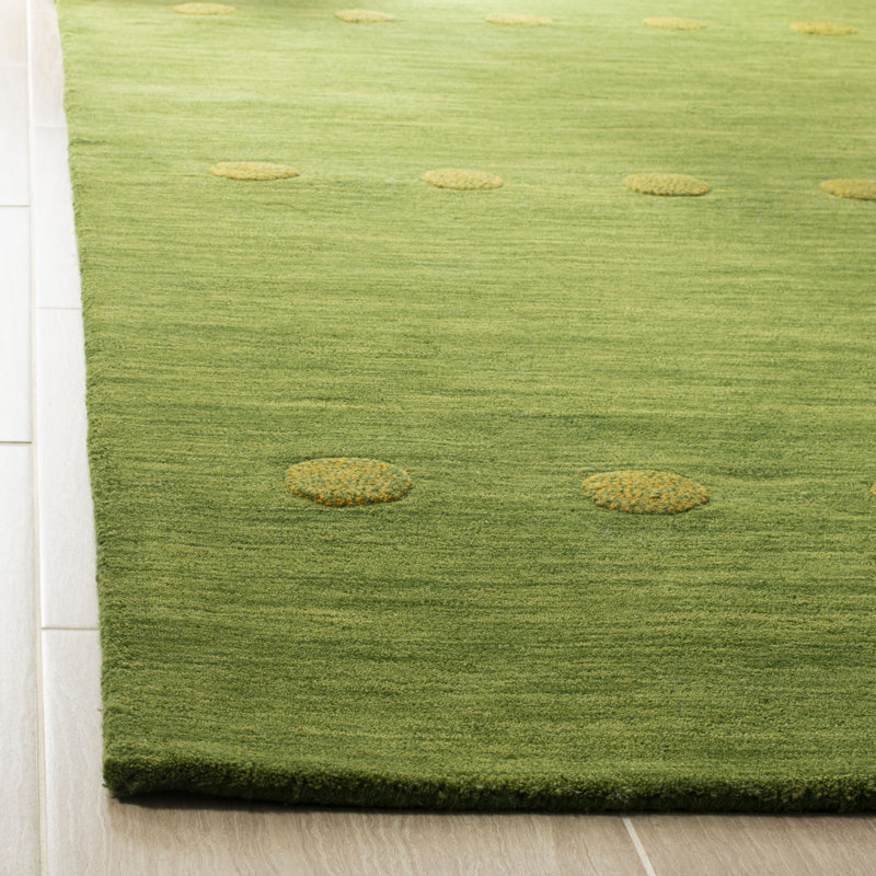 Tapis vert en laine tissé à la main à pois Pixley, Rectangulaire 3 pi x 5 pi