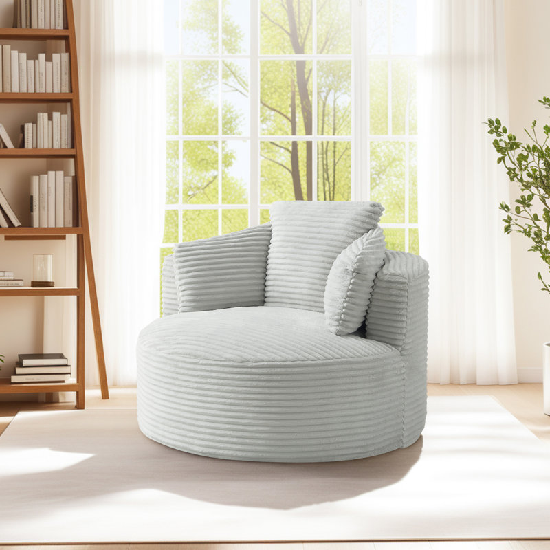 Lozena  49" Corduroy Upholstered Barrel Chair, Oversized Round Compression Chaise Lounge, No Assembly Required