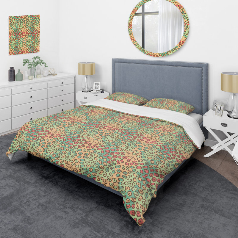 Ensemble de housse de couette en microfibre vert / rouge / orange 3 pièces