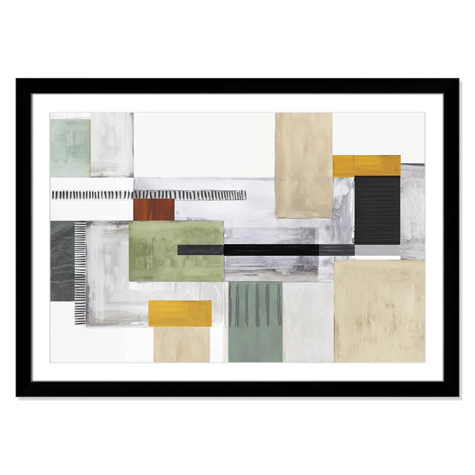 Playful Blocks Print by Tom Reeves, White, Black Cube Picture Framed, 31" H x 43" W x 1.25" D