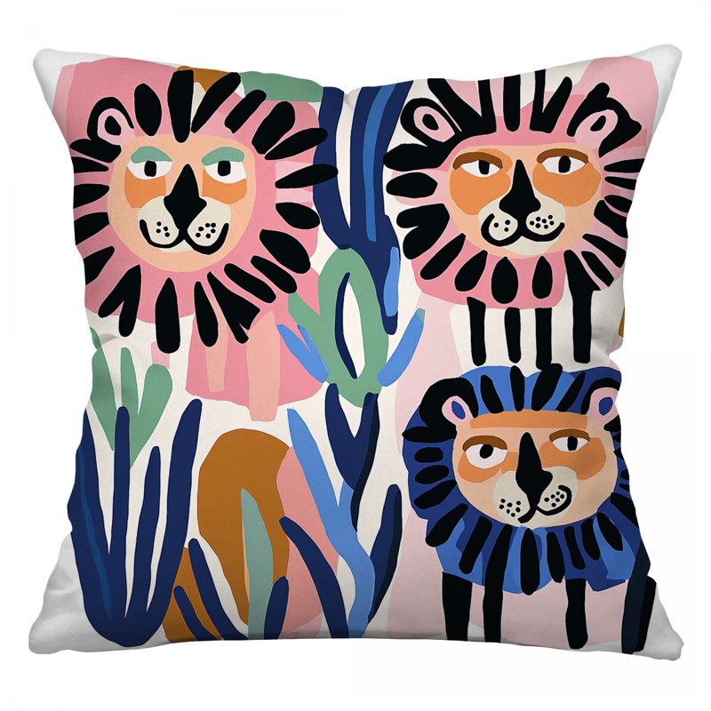 Coussin de dessin animé Lions, coussins en sergé de coton pour enfants, Carré 20 po