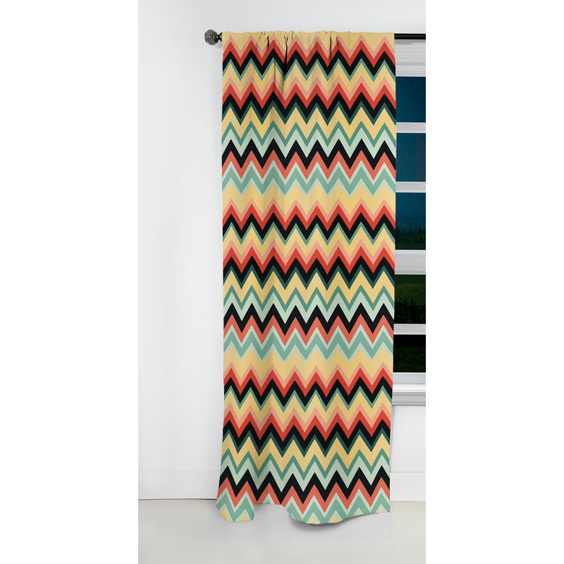 Charm bleu et corail à chevrons rétro - Rideau à chevrons - Rideau à chevrons occultant - 1 panneaux, L 52 po x L 95 po