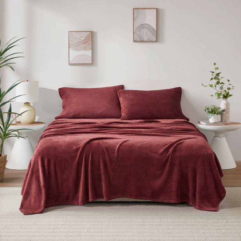 Micro Plush Sheet Set, King Coverlet + 3 Additional Pieces, Burgundy