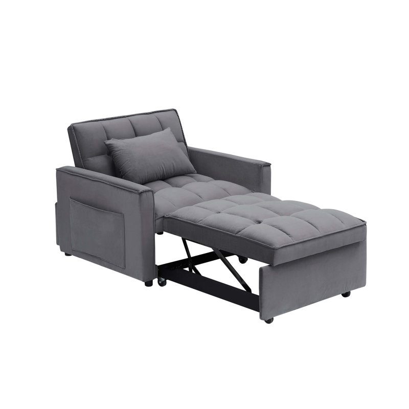 Black & Dark Grey 3-In-1 Convertible Sofa Bed Chair, Single Recliner With Adjustable Back, Suitable For Small Spaces, Gray