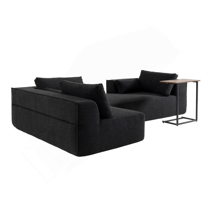 Canapé modulaire de 112 po avec table d'appoint gratuite, siège large, entièrement rembourré, canapé en tissu bouclé infroissable avec méridienne, combinaison libre, canapé en forme de L pour le salon, aucun assemblage requis