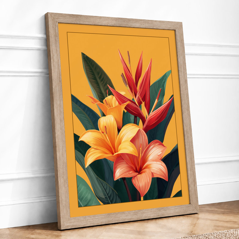 Tropical Blooms Botanical - Framed Print, A1 - 84.1 x 59.4 cm, Oak