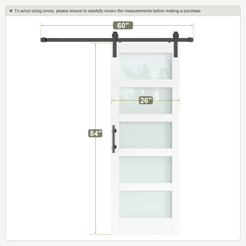 Porte de grange en bois manufacturé en verre avec trousse de quincaillerie d'installation, 26 po x 84 po, 1