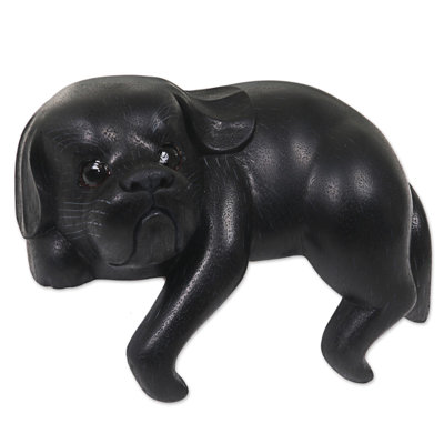 Curieuse sculpture en bois Shih Tzu