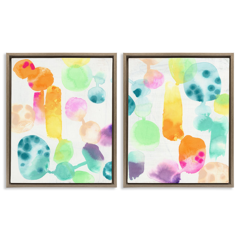«Neon Colorful Abstract Shapes», ensemble de 2 toiles flottantes encadrées par June Erica Vess, H 31 po x l 25 po