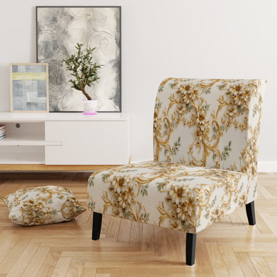 Motif victorien rétro avec cadres ornementaux - Fauteuil de chambre rembourré traditionnel, fauteuil d'appoint à motif damassé