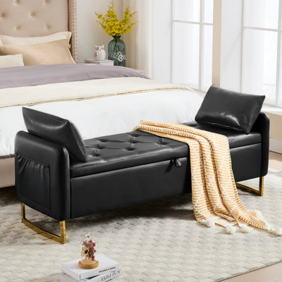 Banc de rangement rembourré 65 po avec deux coussins Soraiya