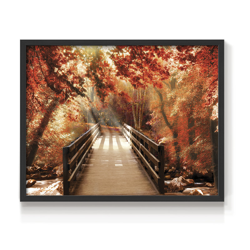 Autumn Bridge -Framed Print - Restickable, 22" H x 28" W, Black