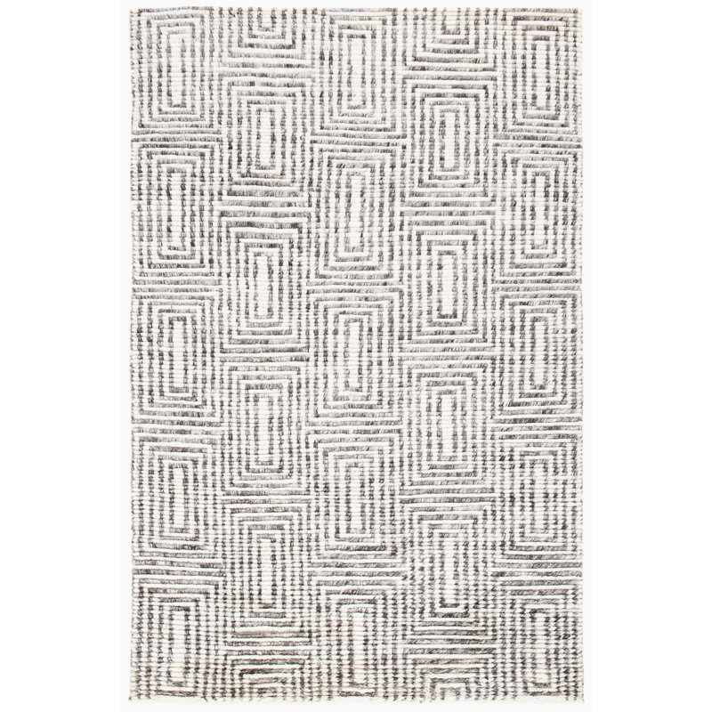 Tapis tibétain en laine / coton à motif géométrique noir noué à la main, Rectangle 4 pi x 6 pi