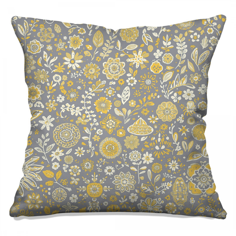 Coussins décoratifs gris et jaune à motif floral, 26 x 26 pouces