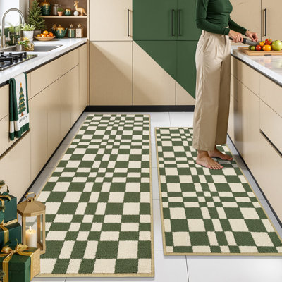 Anti-Fatigue Kitchen Mats with Non-Slip TPR Backing, Checkerboard Design