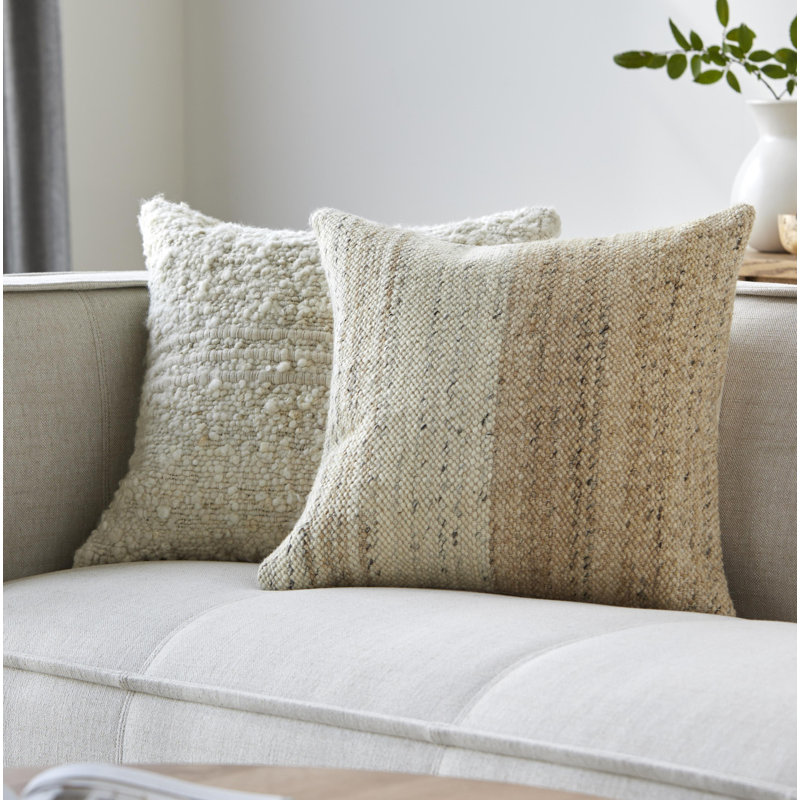 Dia Striped Wool Blend Throw Pillow, 22" x 22", Down