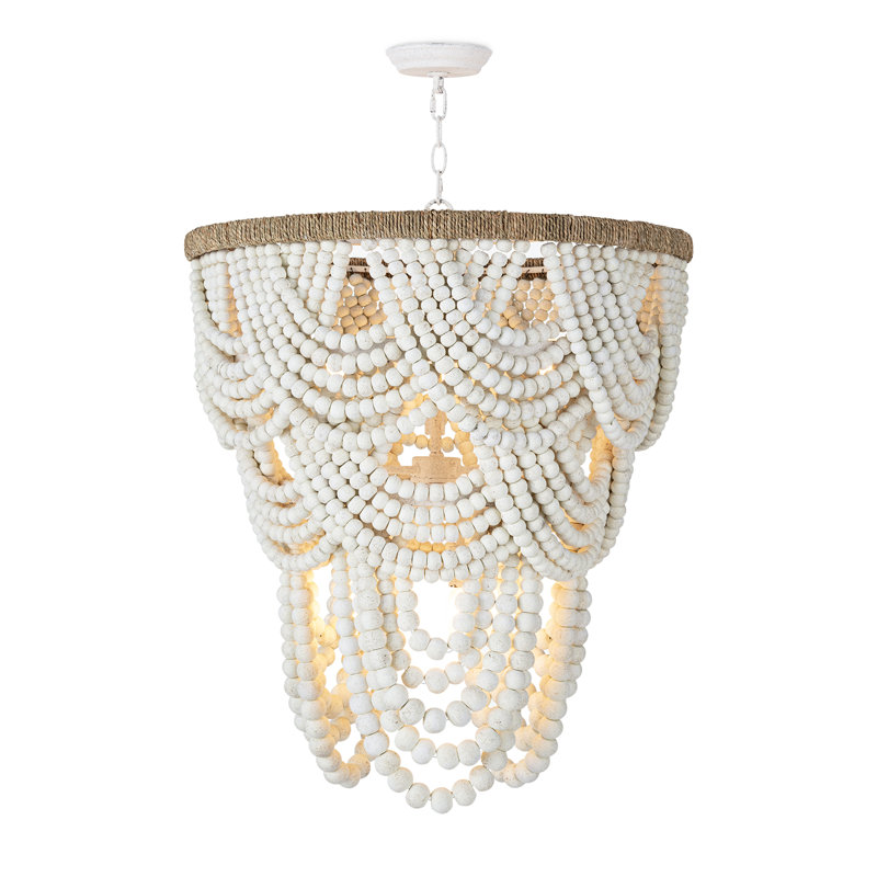 Wood Bead Chandelier, White