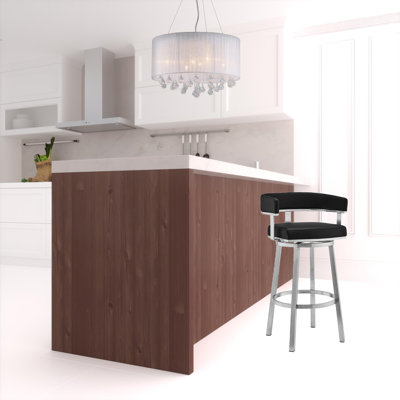 Chaise de bar pivotante 34 po en similicuir et fer à dossier bas avec repose-pieds 34 po