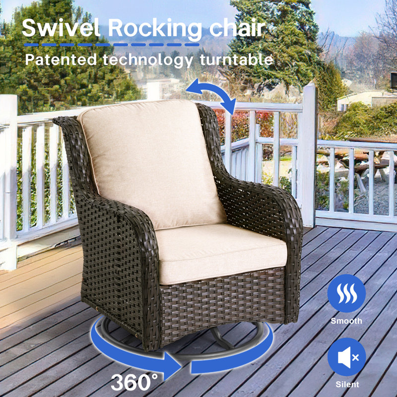 7 - Person Outdoor Seating Group With Cushions And Fire Pit, Beige