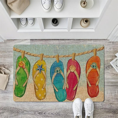 Multicolor Hanging Flip Flop Home Decor Floor Mat 24 x 36 in, For Indoor Outdoor Garden