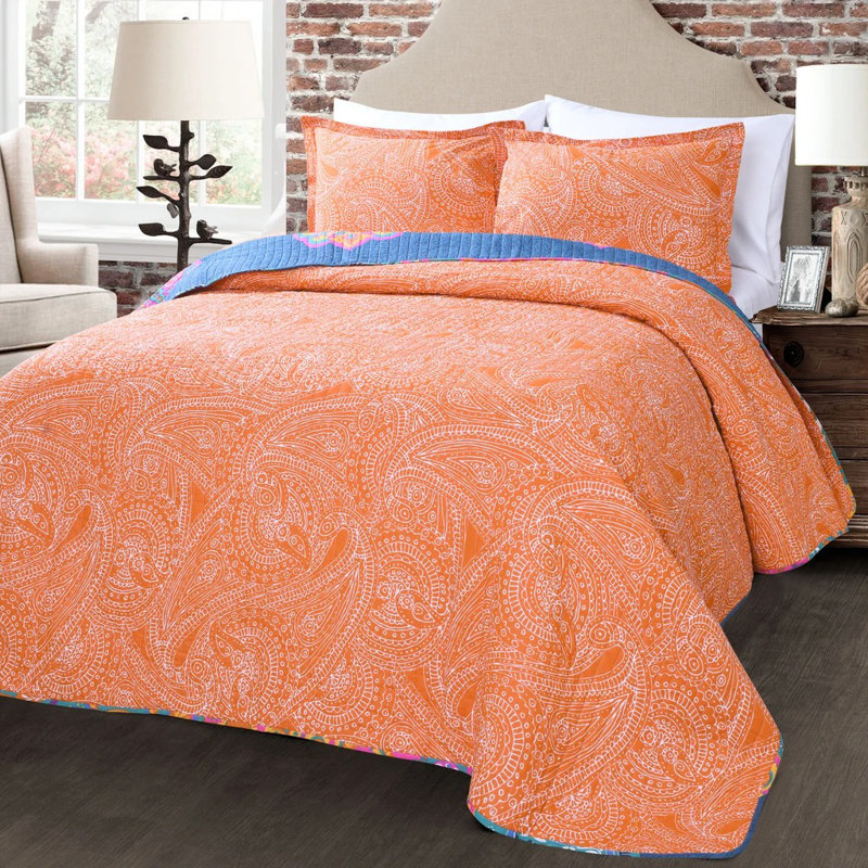 King Navy Cotton Reversible Boho Chic Quilt Set