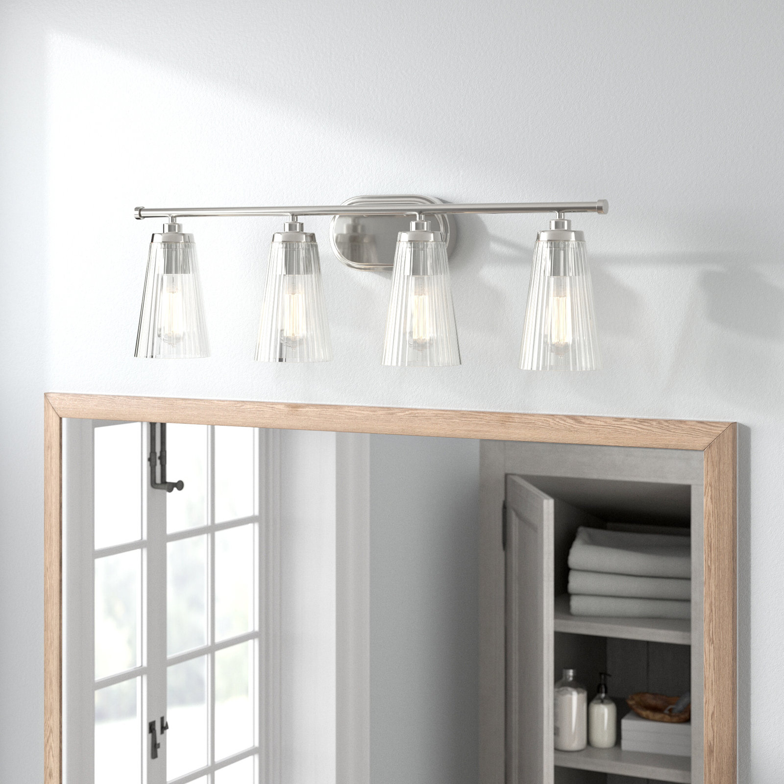 Jeanie 4 Light Ribbed Dimmable Bath Sconce, Nickel
