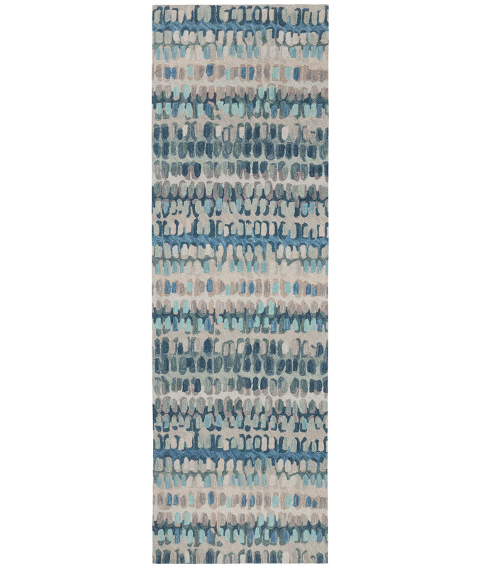 Paint Chip Blue Hand Micro Hooked Wool Rug, Runner 2'6" x 8'