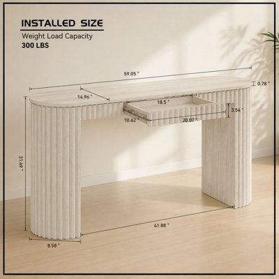 Table console moderne avec tiroir, design incurvé et rayures verticales uniques, idéale pour le salon, le corridor, le hall d'entrée ou le bureau.